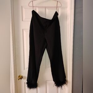Fashion Nova Black Feather Trim Pantsuit